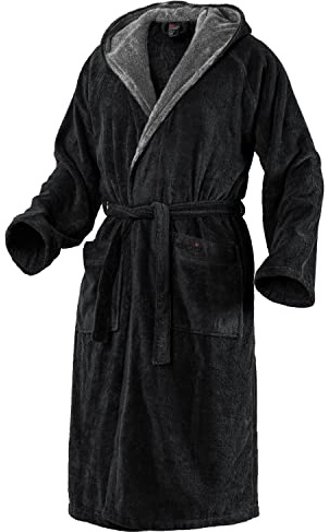 Mount Swiss Bademantel Damen Herren ARBON mit Kapuze aus edler Baumwolle I Morgenmantel flauschig I Frottee Farbe: schwarz, Grösse: M