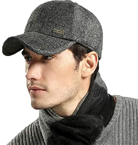 CLAPE Cappellino da Baseball con Copriorecchie Berretto Uomo Invernale con Visiera Winter cap with Ear Flap Cappellino in Lana Fullcap con Wool