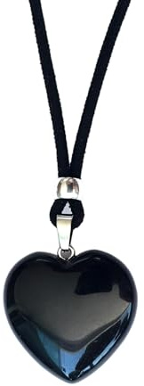 ASTER ALHELÍ - Collar Mujer Corazon de Piedra Natural Amor - Colgante Largo Mujer Piedras Semipreciosas Energéticas y zamak bañado en Plata - Amuletos de Protección (Obsidiana negra)