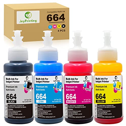 JoyPrinting 4X T664 Tinte Kompatibel für Epson 664 Nachfülltinte Multipack für EcoTank ET-2500 ET-2550 ET-2600 ET-2650 ET-4500 ET-14000 L396 L3050 L3060 L3070 L110 L120 L130 L132 Druckertinte 70mL