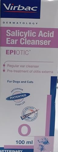 Epiotic 100ml Ear Cleaner Cleanser for Pet Dogs Cats, 100 ml dropper bottle, Stop Wax Build Up and Ear infection, Cat and Dog Ear Wax Removal- Veterinary grade.