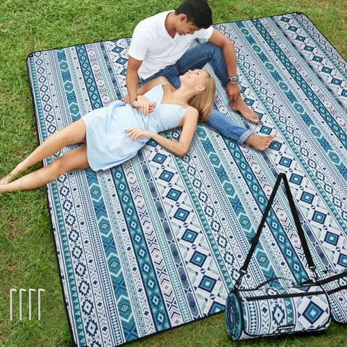 Couverture de pique-nique extra large et imperméable, anti-sable avec bandoulière, lavable en machine, tapis de plage avec piquets pour concert et parc