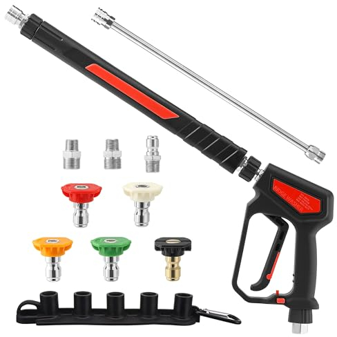 RIDGE WASHER Hochdruckreiniger-Pistole, 5000 PSI, 12 GPM, Hochdruckreiniger-Pistole mit Edelstahl-Verlängerungsstab, abnehmbarer M22 14 Stecker auf 6,35 mm Schnellanschluss, 360° drehbar, 3/8 Zoll