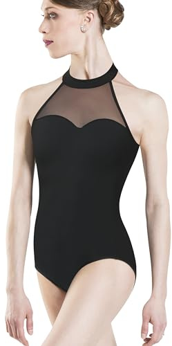 DANSHOW Justaucorps de ballet dos nu pour femmes, pour la danse, avec col en maille, doublure complète sur le devant, Noir , L