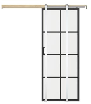 Vente-unique - Puerta corredera con sistema de empotrar de aluminio y vidrio templado - H205 x L83 cm - WILDEN II