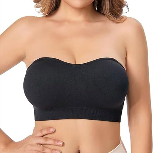 Bzzerumy Soutien-gorge sans bretelles - Noir - Push Up sans armatures - Maintien fort - Soutien-gorge sans bretelles - Haut bandeau pour femme, Noir , 38