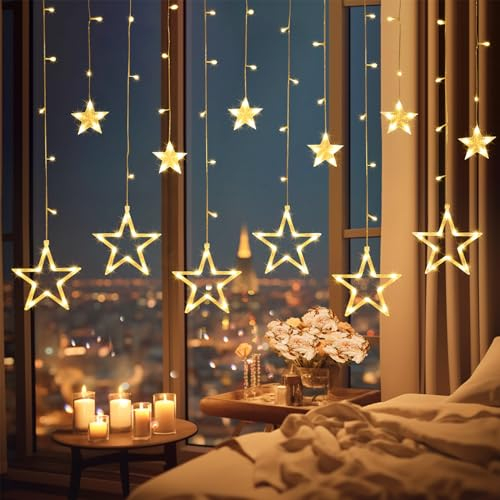 Purpledi Tenda Stelle Led, Luci Stelle Tenda, 3.5M 138LED Luci Led Natale, IP44 Impermeabile Tenda Luci Natale, 8 Modalità con Telecomando Luci per Tende Decorazione per Interni ed Estern