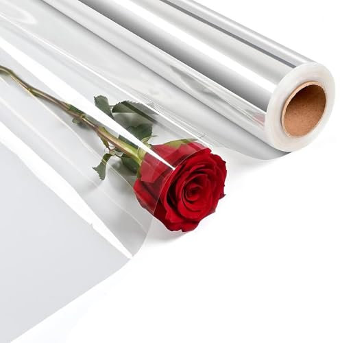 80CM x 30M Geschenkfolie Transparent, Klare Cellophanfolie, Klarsichtfolie, Klares Verpackungspapier für Blume, Geschenk Baskt Verpackung, Leckereien Wrap (Falten Sie in 40CM)