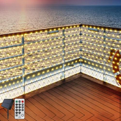IKNHYEG 20X6.6FT Large Solar Net Lights Outdoor Garden Lights for Bushes,320LED Mesh Net String Light Solar Tree Light Waterproof with Remote Timer 8 Modes for Baloncy Gazebo Curtain(Warm White)