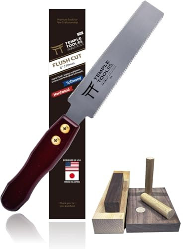 Temple Tool Co. - Sierra japonesa de corte empotrado – Sierra de tracción de doble filo de 6 pulgadas para tacos de corte empotrado, clavijas, cuñas – madera blanda