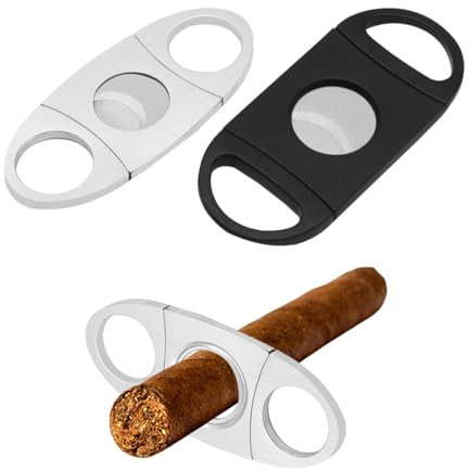 2 Stück Edelstahl Zigarrenabschneider, Zigarrenschneider, Zigarrenschneider aus Edelstahl und Zigarrenschneider aus Kunststoff, Zigarrenschneider mit doppelten Edelstahlklingen