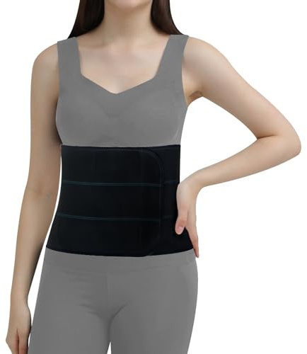 CANMIUS Abdominal Binder Post Surgery - Elastic Belly Band Compression Stomach Wrap Tummy Tuck Belt - Skin Friendly, Breathable, Soft - 3 Panel - Black (Size M)