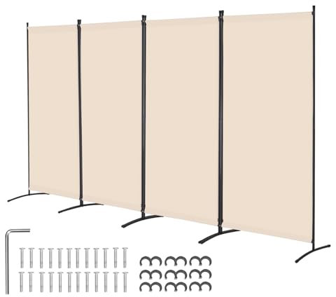 VEVOR Room Divider, 4 Panels Room Divider, Folding Privacy Screen and Portable Partition Divider for Room Separation, Freestanding Room Partitions for Office, Bedroom, Study, Beige