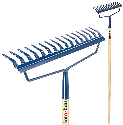 KOTARBAU® Stålkratta - Räfsa - Stål - 43 cm - Förstärkt - Trädgårdskratta - 164 cm - Marineblå - Räfsa med Träskaft - 16 Zinkar - Metallräfsa - Trädgårdsräfsa Metall