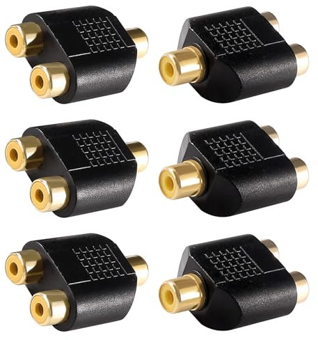 KUOQIY 6 Pièces RCA Splitter Adaptateur, Adaptateur de Prise Répartiteur RCA Y 1 Femelles vers 2 Femelles, pour Caisson de Basses, Haut-Parleurs, TV, Audio Numérique, Plaqué Or