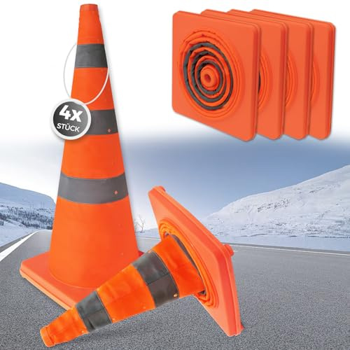 Valchoose Lot de 4 Cônes de Signalisation Pliables, Plots de Chantier 75 cm avec Bandes Réfléchissantes – pour la Régulation du Trafic, Les Chantiers et Travaux