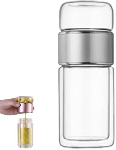Tryteava - Infusor de vidrio, taza infusora de té inteligente 3 en 1 con vidrio de doble pared y filtro de acero inoxidable 304, máquina portátil a prueba de fugas para el hogar o viajes (plata, 350