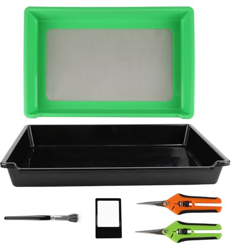 CISSIYOG Setaccio da Giardino,Setaccio per Polline,Trim Tray,Vassoio per Potatura,con Setaccio Polline 150 Micron,2 Teste di Forbici,per setaccio Sabbia,Erbe, tè e Spezie