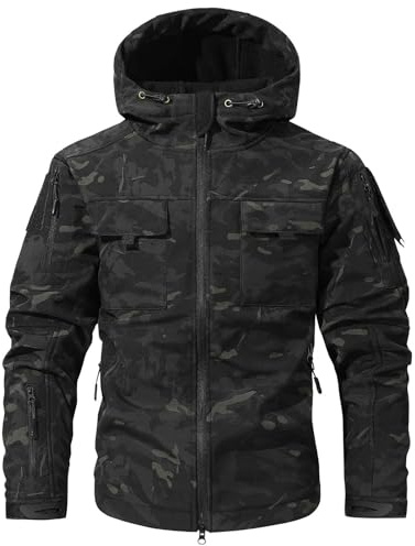 Mens Waterproof Jacket Camouflage Outdoor Windproof Coat Softshell Jackets for Men Tactical Military Warm Coats with Multi Pockets Durable Heavy Outerwear for Walking Hiking Camouflage L