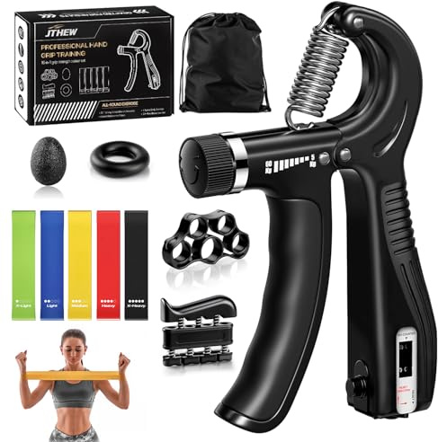 Grip Strength Trainer Kit (10-Pack): Adjustable Hand Gripper & Forearm Strengthener with Finger Stretcher, Ring, Stress Ball & 5 Bands for Muscle & Recovery.