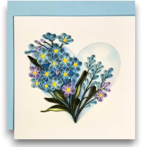 HAIANCO Quilling Greeting Card Handmade Forget-Me-Not Floral Design Heart Detail Romantic Gift for Her Birthday Anniversary Valentine’s Day Special Occasion Keepsake Unique Love Paper Art