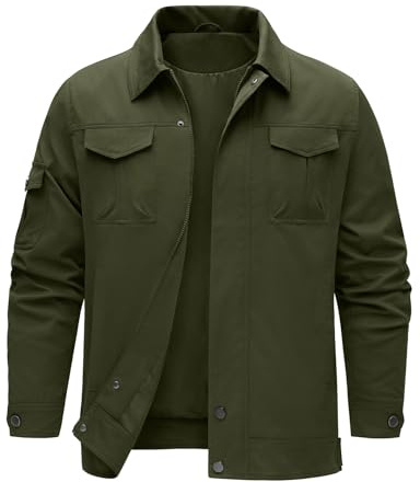 heekpek Veste Homme Hydrofuge Blouson Printemps été Cargo Blousons mi Saison Coupe Vent légère Chic avec Multipoches, Vert militaire, M