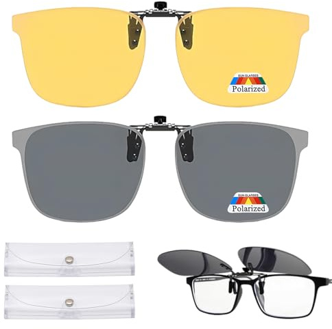 Eniyou 2 Pcs Clip Gafas de Sol Polarizadas Solar Gafas Clip on Sunglasses Adaptador Gafas de Sol Antirreflejos Para Hombres y Mujeres Apto para Conducir, Correr, Pescar y Viajar