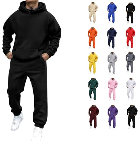 Generico Tuta Uomo Completa, Completo Tuta Completa da Ginnastica Felpe con Cappuccio Coulisse e Pantaloni Tracksuit Baggy Tute Taglie Forti Oversize Felpa con Tasche Sportive Casual Track Suit