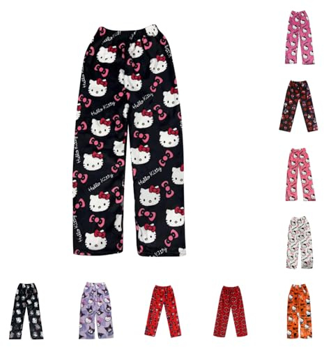 Chnnamzu Pantalon Pyjama Femme Homme - Bas de Pyjama Flanelle Polaire Chaud Doux et Confort Pijamas Anime Cartoon Y2k Kawaii Vêtements de Nuit Pyjamas Pants Bottoms Printemps Automne Hiver