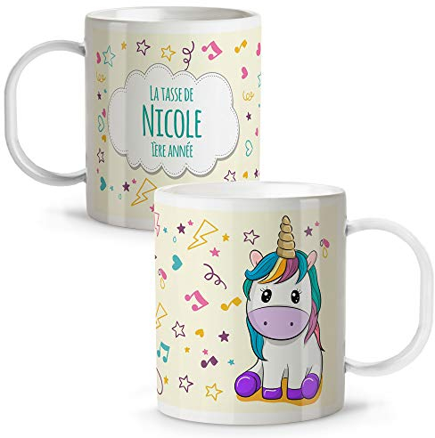 LolaPix Tasse Licorne Personnalisée au Prénom. Rentrée Scolaire Fille Garçon. Plastique. Divers modèles. Licorne