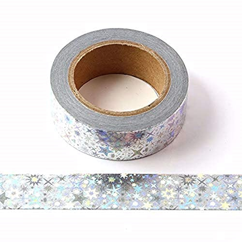 Nastro adesivo decorativo Washi in lamina, tinta unita, 15 mm x 10 metri (stelle olografiche)