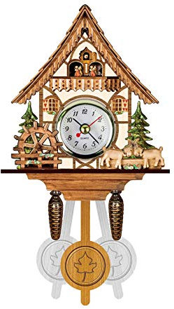 Pendule à coucou de la Forêt Noire en bois véritable avec mouvement à quartz alimenté par piles,chant du coucou,Cuckoo-Palace Horloge à Coucou Allemand-Chalet Romantique de la Forêt Noire. (A)