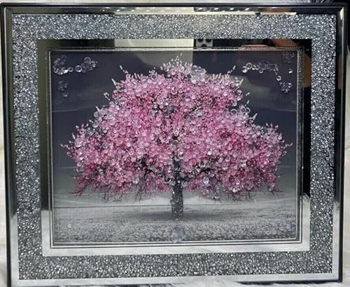 Biznest CRUSHED CRYSTAL SILVER BLOSSOM TREE MODERN 3D GLITTER LIQUID ART CRUSH FRAME PICTURE WALL ART 55x45cm