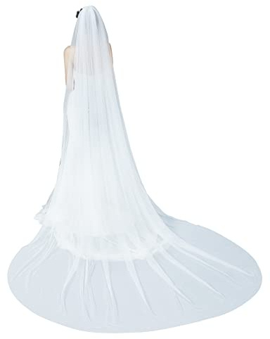 BEAUTELICATE Brautschleier Hochzeit Schleier für die Braut Einlagiger Weicher Tüll Schleier mit Metallkamm Braut liefert Ivory 300cm(118) W * 229cm(90) L Kurbelkante