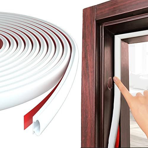 Esufeir 236”/6M D-shape Rubber Door Sealing Strip Upvc Window Weather Stripping for 2.5-6mm Gap,Self Adhesive Pvc Soundproofing Front Door Frame Insulation Seal Draft Excluder,Noise Wind Blocker,White