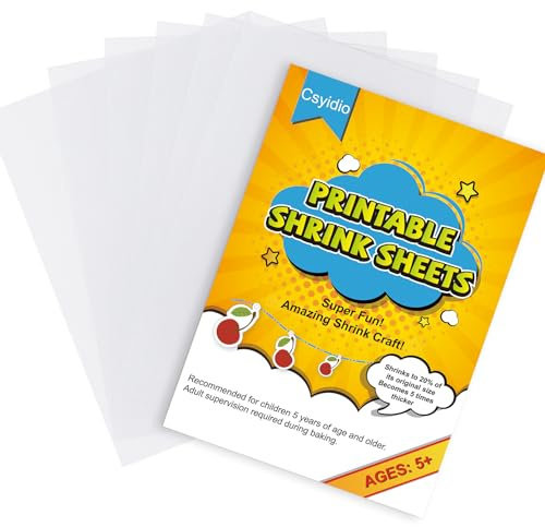 Csyidio 6 Pieces Shrink Paper Sheets, Plastic Printable Sanded Shrink Film for Creating Key Chains, Craft Ornaments Projects for Mother's Day Presents (29.5 x 21 cm)