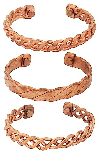 Ajuny Exclusivas Pulseras Magnéticas Ajustables De Cobre Para Mujeres Y Hombres Joyería De Yoga Con Patrón Indio Regalo Ideal Para Él Y Ella Juego De 3