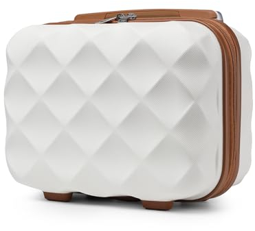 British Traveller Kosmetikkoffer Damen Beautycase Hartschalen Schminkkoffer Handgepäck Tragbar 31 * 25 * 17.2cm Make Up Koffer mit Handgriff und Spannengurt Creme