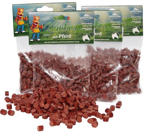 Larsson | Hunde Leckerlis Getreide- und Glutenfrei, 4er Set Kartoffel-Pferd Knuties, Leckerli Hund, Hundesnacks für große und kleine Hunde, 4x150g Leckerlibeutel