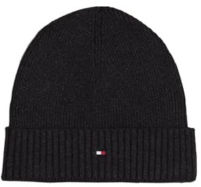 Tommy Hilfiger Herren Strickmütze Flag Cotton Beanie mit Kaschmir, Mehrfarbig (Charcoal Gray), Einheitsgröße