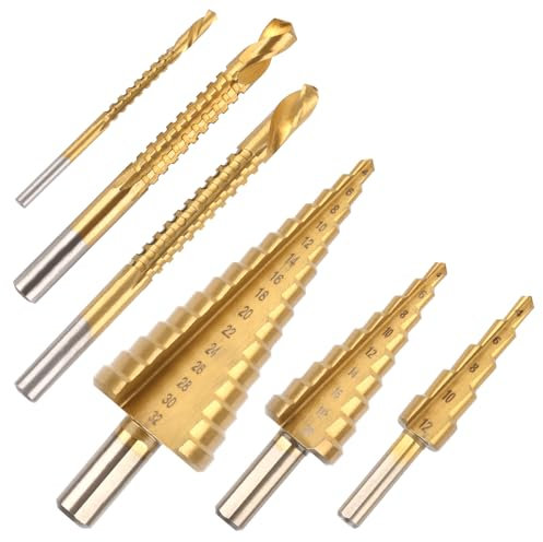 MXTIMWAN 6 Pièce Foret Étagé Métal,Foret Conique HSS,Triangle Conique Titane,Foret Étagé avec Tige Hexagonale,Foret de Torsion pour acier, plastique, bois, bricolage,Ø 4-32mm、4-20mm、4-12mm