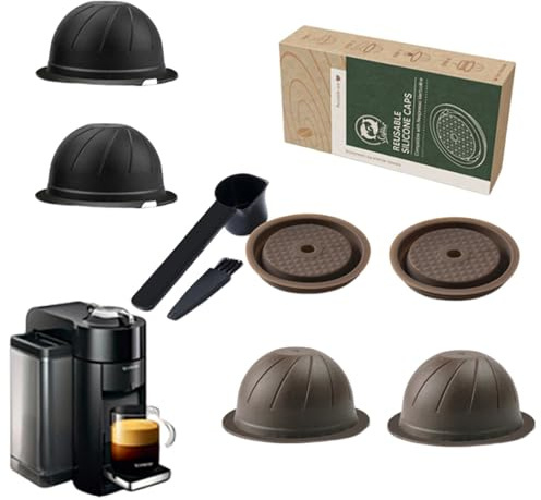 Påfyllningsbara espressokapslar | espressopulverkopp med sked och borste – kapslar med 2 silikonlock, bärbara kapslar för kaffemaskiner