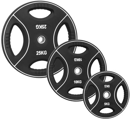 POWER-XTREME Hantelscheibe | Gewichtsscheibe | 30mm / 31mm | Polyurethan | mit Griffen | Geruchsneutral | Studioqualität | 1,25kg | 2,5kg | 5kg | 10kg | 15kg | 20kg | 25kg (Set: 4x5kg)