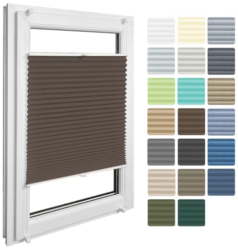 Home-Vision Premium Faltrollo Plissee ohne Bohren mit Klemmfix Lichtdurchlässig Rollo Leinenoptik Blickdicht Sonnenschutz Jalousie für Fenster & Tür (Braun B25 x H80cm) Klemmträger