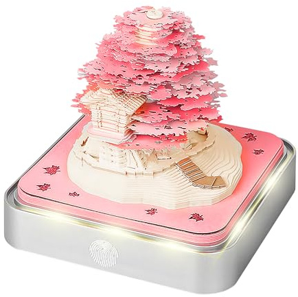 Notes Autocollantes Créatives avec Lumières LED, Bloc Mémo 3D Notes en Papier Art Sculptures en Papier 3D Bloc-Notes Calendrier De Bureau 2026 et Porte-Stylo pour la Décoration de Bureau (Rose-1)