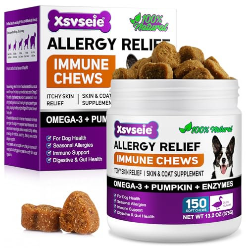 Feeliville Dog Allergy Relief Treats(150 Chews) - Itchy Dog Skin Relief, Anti Itch Chews for Dogs - Soothe Itchy Skin, Paws, Eyes, Ears - Stop Itching, Licking, Scratching for All Breeds and Sizes