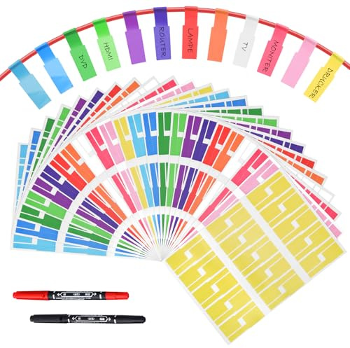 UOCAI 720 Pcs Étiquettes de Câble, Etiquette Cable Auto-adhésif Etiquettes pour Câbles Étanche Autocollant Étiquette de Câble Électriques pour Marquer Identifier Organiser le Fil Cables
