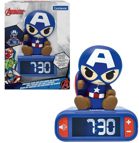 LEXIBOOK, Marvel Avengers, Reloj Despertador con Luz Nocturna de los Vengadores, Sonidos y Melodías, Pantalla LCD Retroiluminada, Luminoso, Snooze, RL800AV1