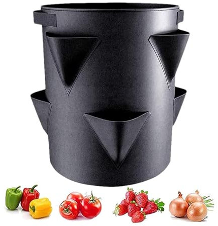 Sacchetti Coltivazione Fragole, 7 Galloni Borsa Coltivazione Fragole Non Tessuto Traspiranti, Vasi Contenitore Per Piantare Fragole Con 6 Tasche Per Cortili, Balcone, Esterno, Piantare Verdure Frutta