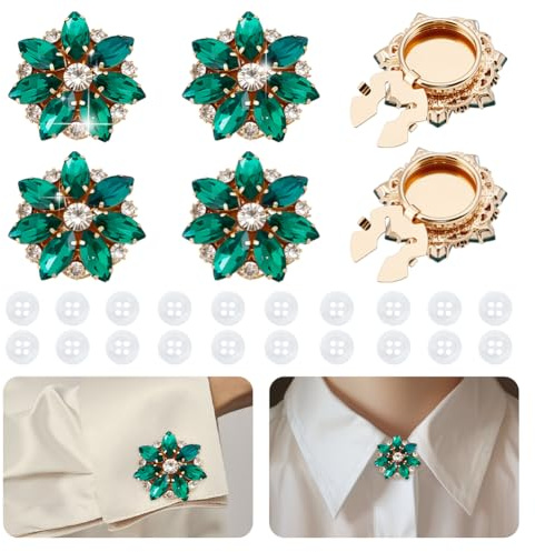 NBEADS 6 pz Copribottoni con Strass con 20 Bottoni da Cucire, Fiore Forma Bottoni Strass Staccabili per Cucire Camicette Camicie e Abbellimenti Fai Da Te, Smeraldo, 2.7cm